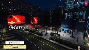 Legion Square parking lot with Christmas decorations