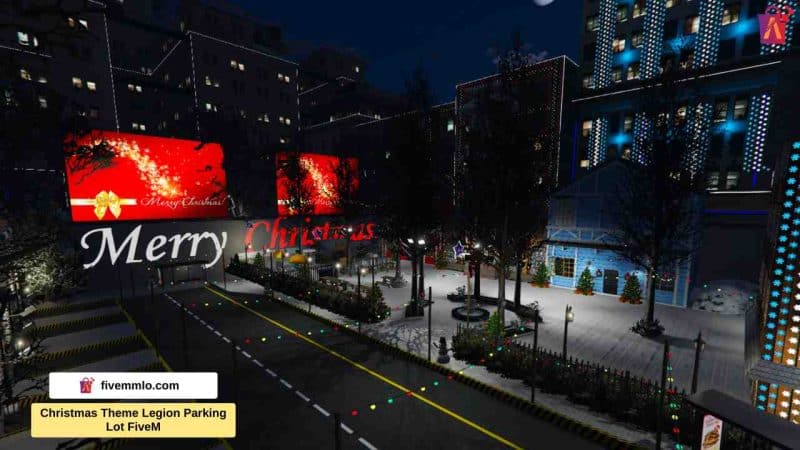 Legion Square parking lot with Christmas decorations